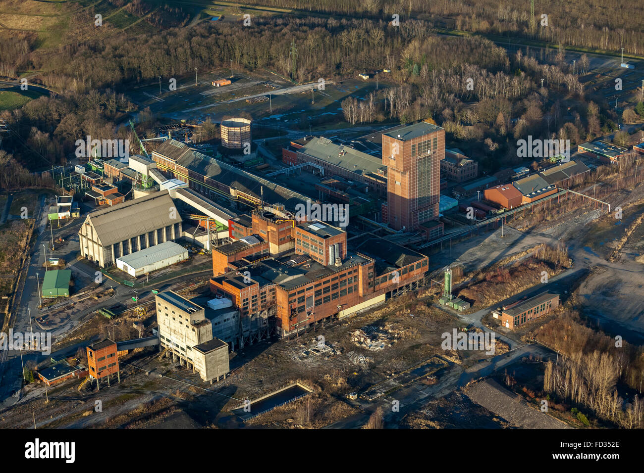 Aerial view, closed mine, structural change, former coal mine Heinrich-Robert, mine-Ost, Hamm, Ruhr area, North Rhine-Westphalia Stock Photo