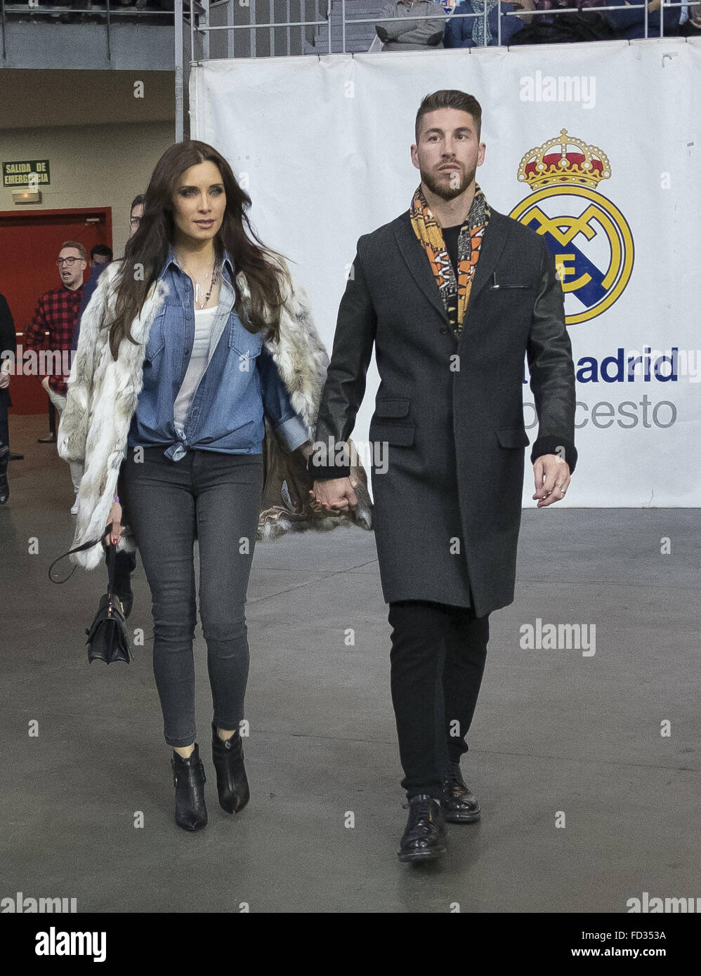 Sergio Ramos and his wife Pilar Rubio watch the Party ACB Basketball League  game between Real Madrid and Barcelona at the Barclaycard Center Featuring:  Sergio Ramos, Pilar Rubio Where: Madrid, Spain When: