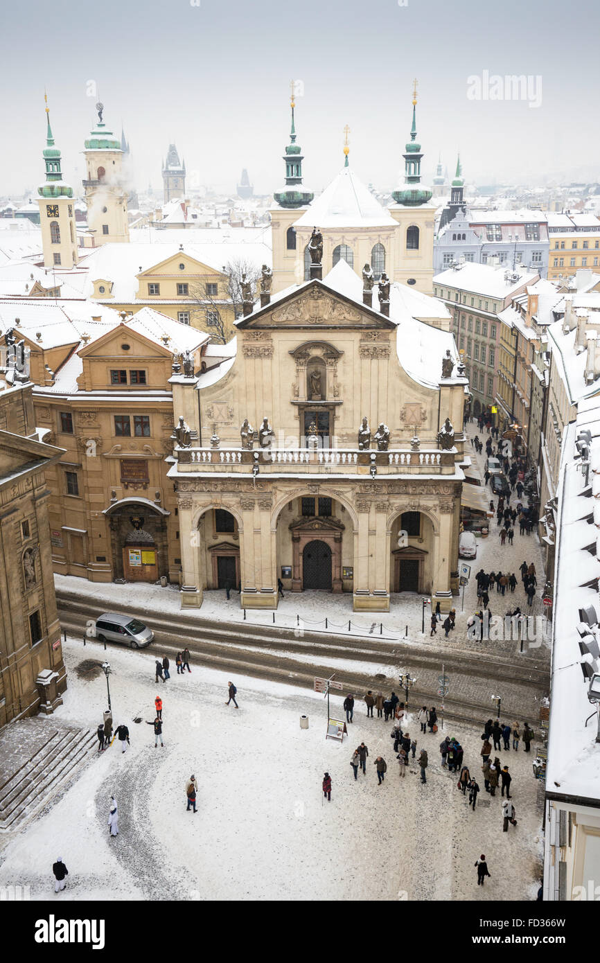 Krizovnicke namesti square, old town in winter, Prague, Czech Republic, Europe Stock Photo