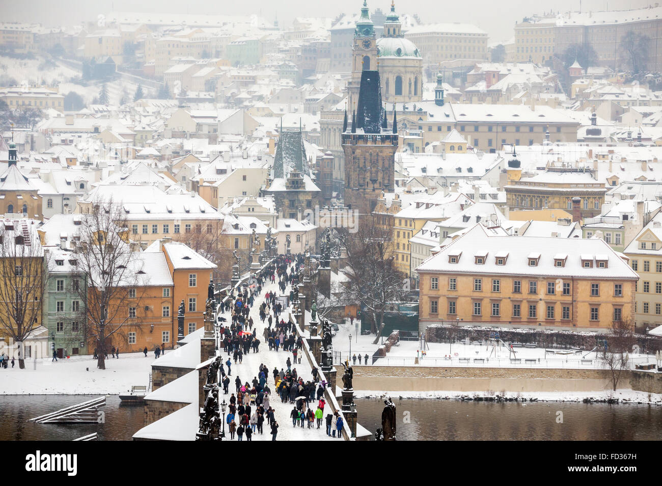 Amazing view of Charles Bridge in winter time, Prague, Bohemia, Czech republic Stock Photo