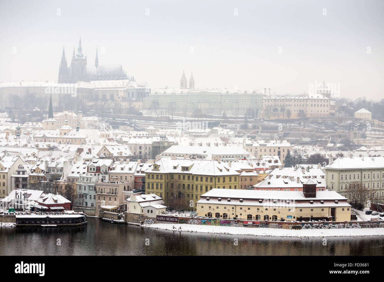 Amazing view of Prague Castle and Lesser town rooftops in Prague in winter, Czech Republic, Europe Stock Photo