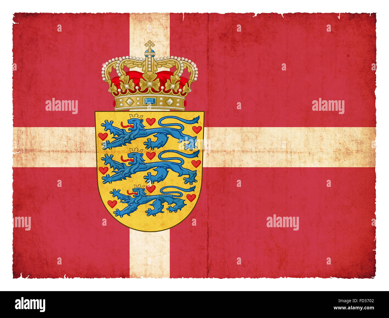 Flag of Denmark with coat of arms created in grunge style Stock Photo