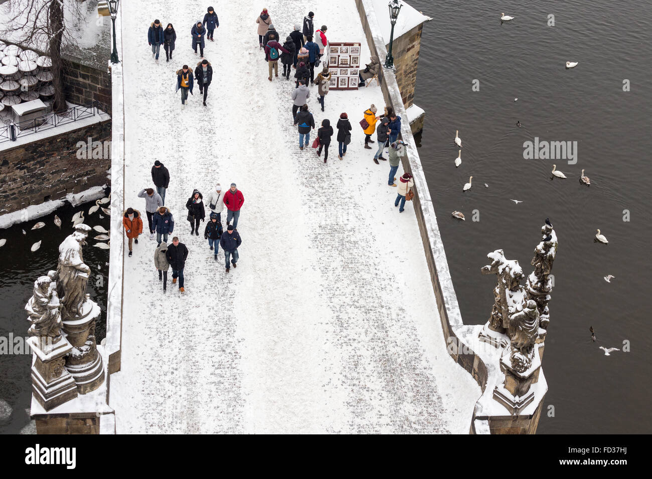 Amazing view of Charles Bridge in winter time, Prague, Bohemia, Czech republic Stock Photo