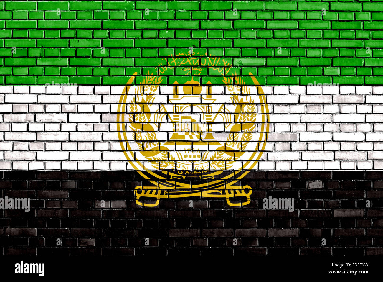 old flag of Afghanistan painted on brick wall Stock Photo
