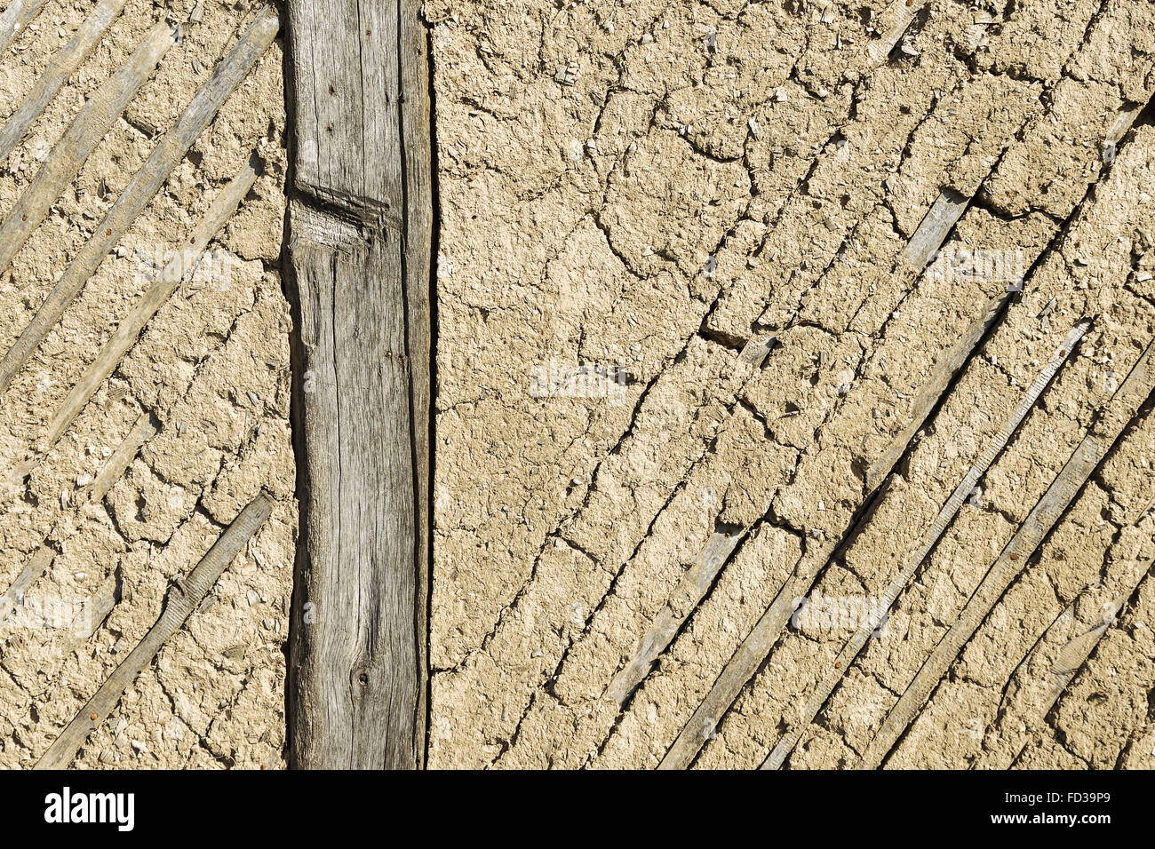 Texture of the old adobe walls, old plaster, retro construction technology of the 18th century country house Stock Photo