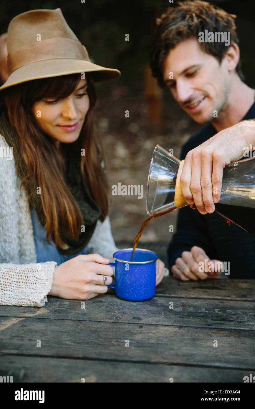 A young couple on an adventure camping in Big Sur, California. Stock Photo