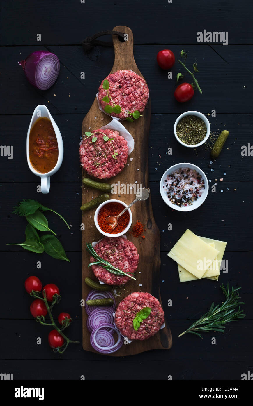 Ingredients for a meat burger Stock Photo Alamy