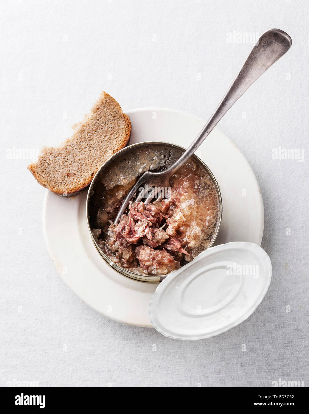 Canned stew meat on white background Stock Photo