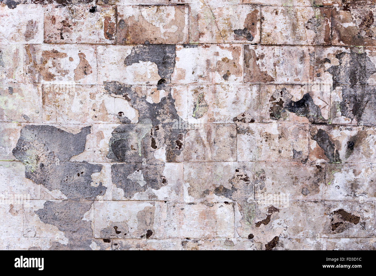Abstract background old white brick wall with cracks and scratches ...