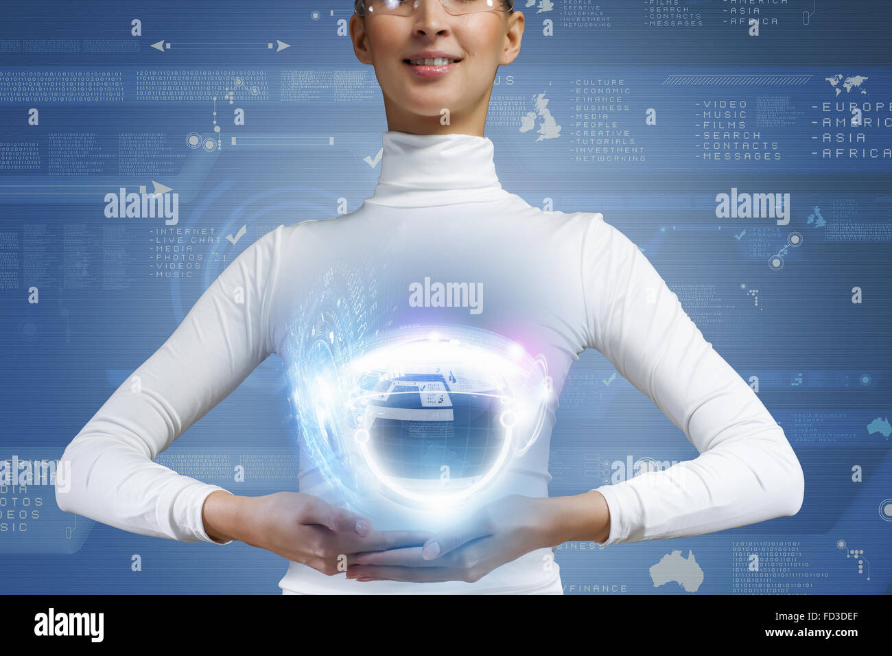Young woman holding digital Earth planet in hands Stock Photo - Alamy