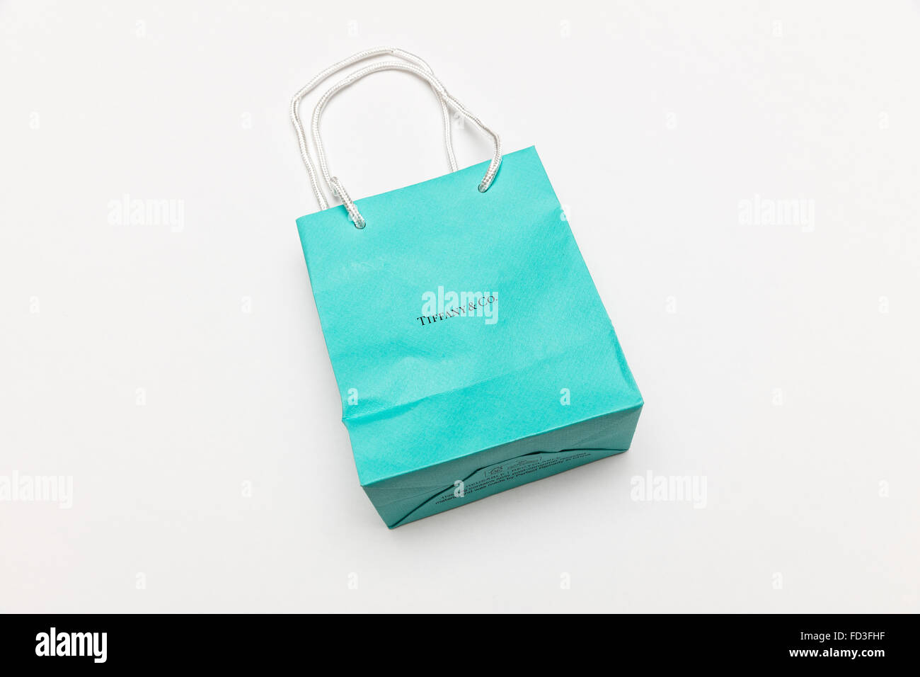 Authentic blue shopping bag from the Tiffany & Co. jewelry store
