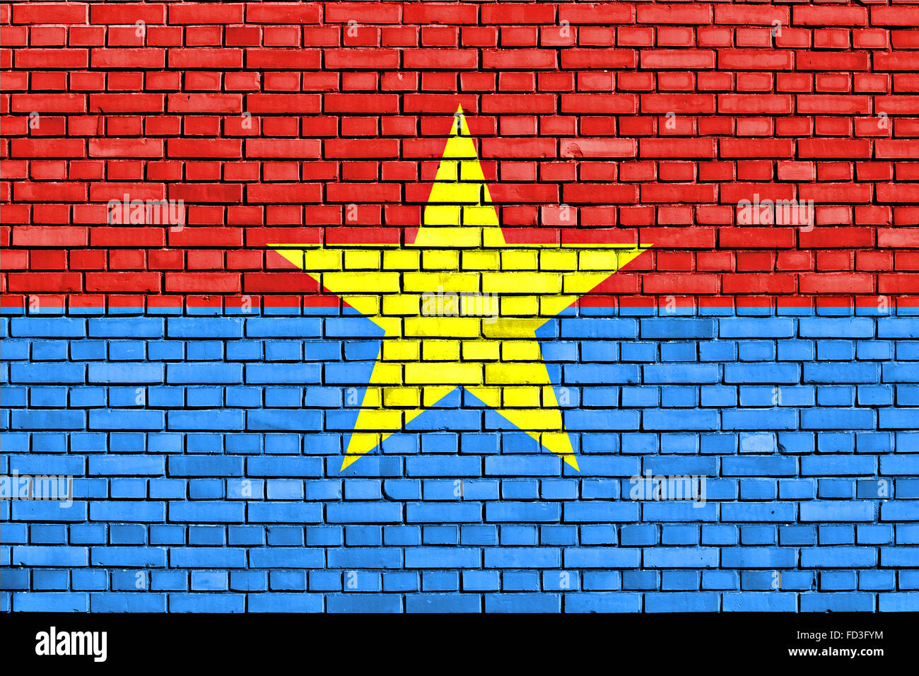 flag of Viet Cong painted on brick wall Stock Photo