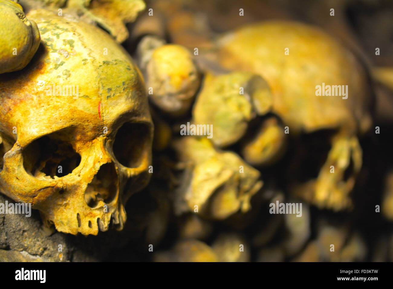 Skull and bones of the catacombs of Paris Stock Photo