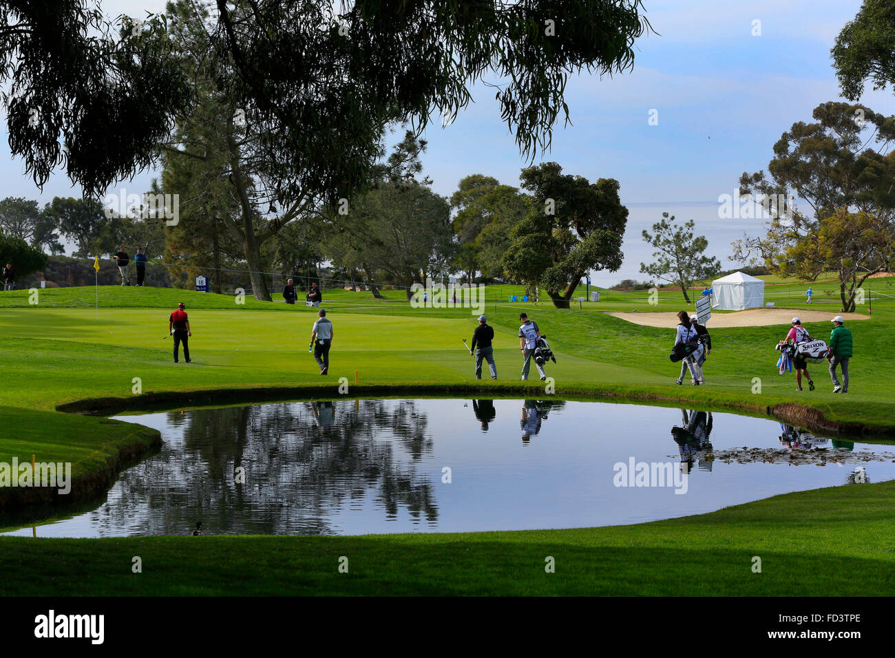 San Diego, CA, USA. 27th Jan, 2016. SAN DIEGO, CA, USA -- JANUARY 27, 2016: .At the Farmers Pro-Am played at Torrey Pine Wednesday in San Diego, Pro Hideki Matsuyama groups approached the 17th green on the north course. Credit:  Nelvin C. Cepeda/U-T San Diego/ZUMA Wire/Alamy Live News Stock Photo