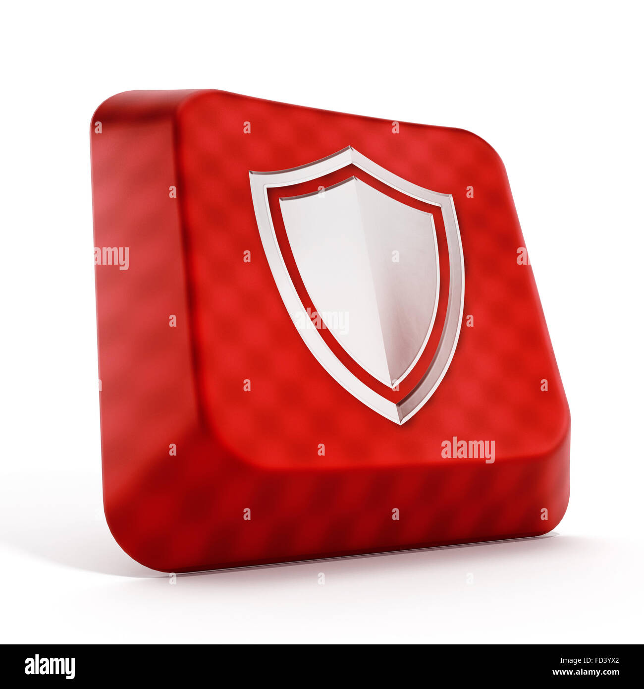 Shield icon on red computer key isolated on white background Stock Photo