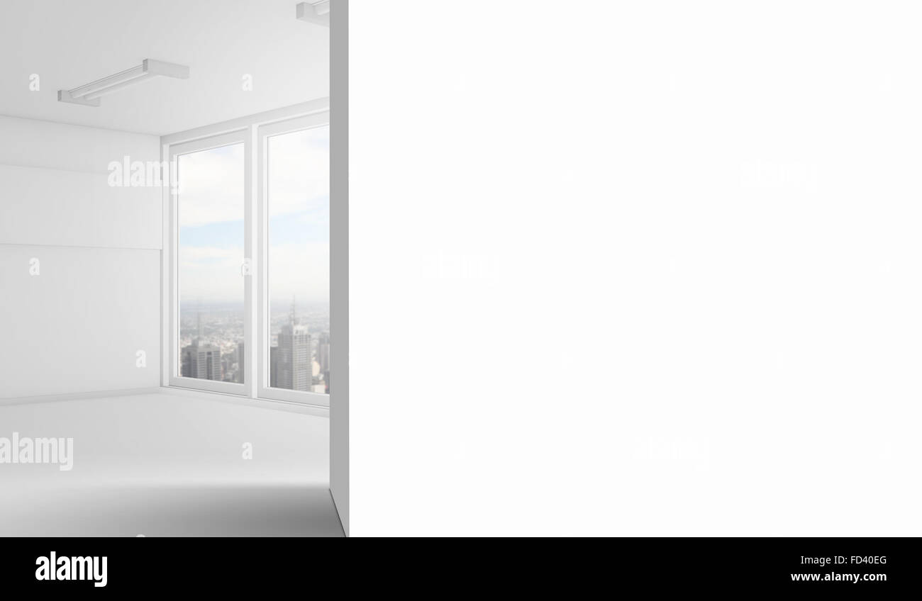 Image of empty white room with blank wall Stock Photo