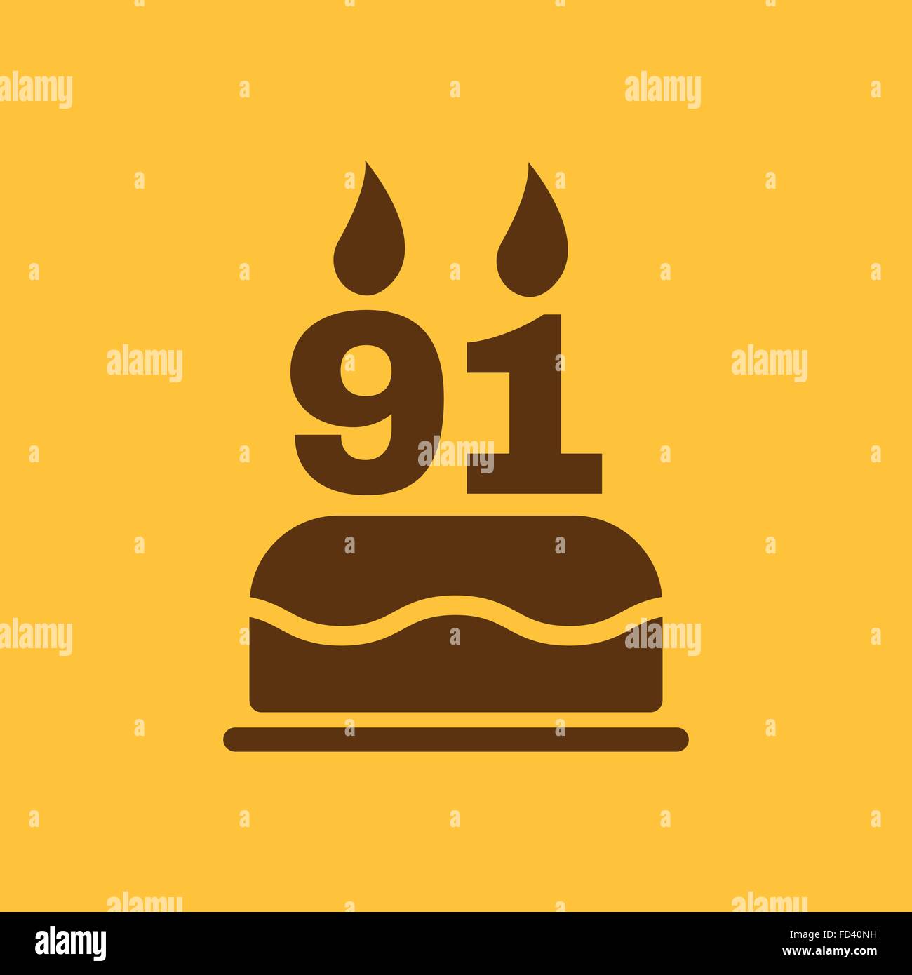 The birthday cake with candles in the form of number 91 icon. Birthday symbol. Flat Stock Vector