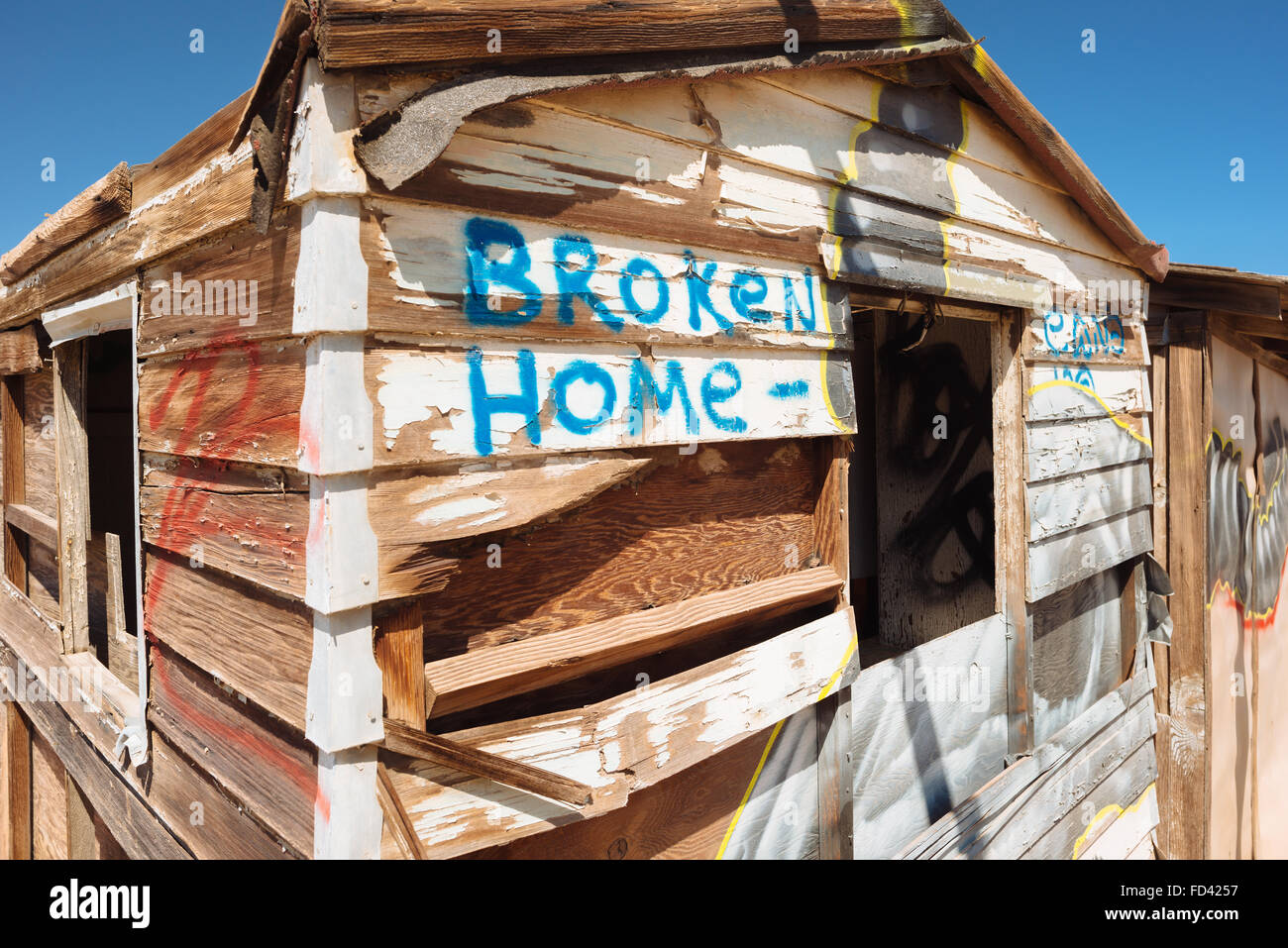An abandoned house in Bombay Beach, California, on the eastern shore of