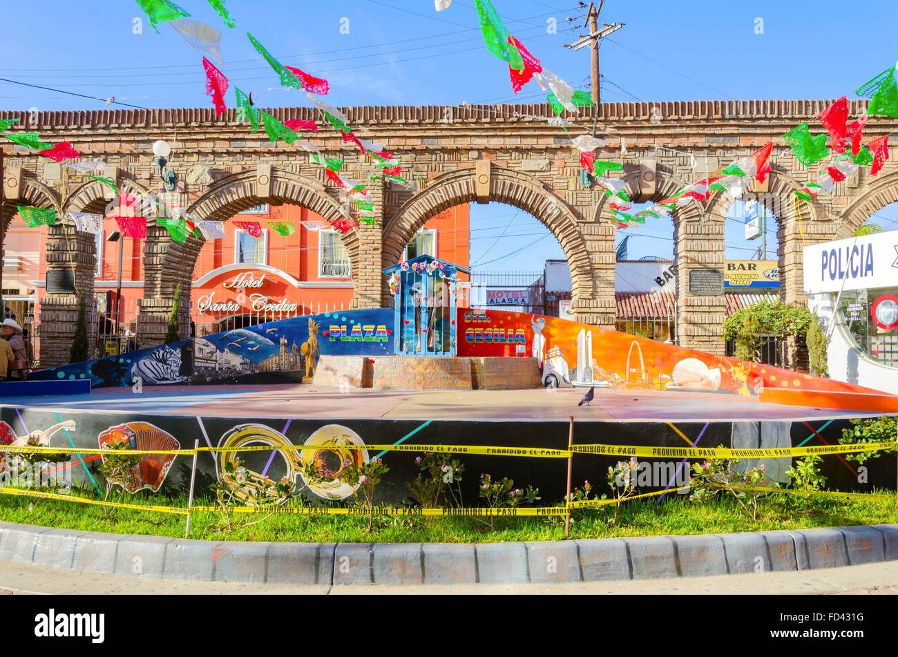Plaza Santa Cecilia, in Tijuana, Mexico, a historic and traditional mexican square, with mariachi and people playing music. A vi Stock Photo