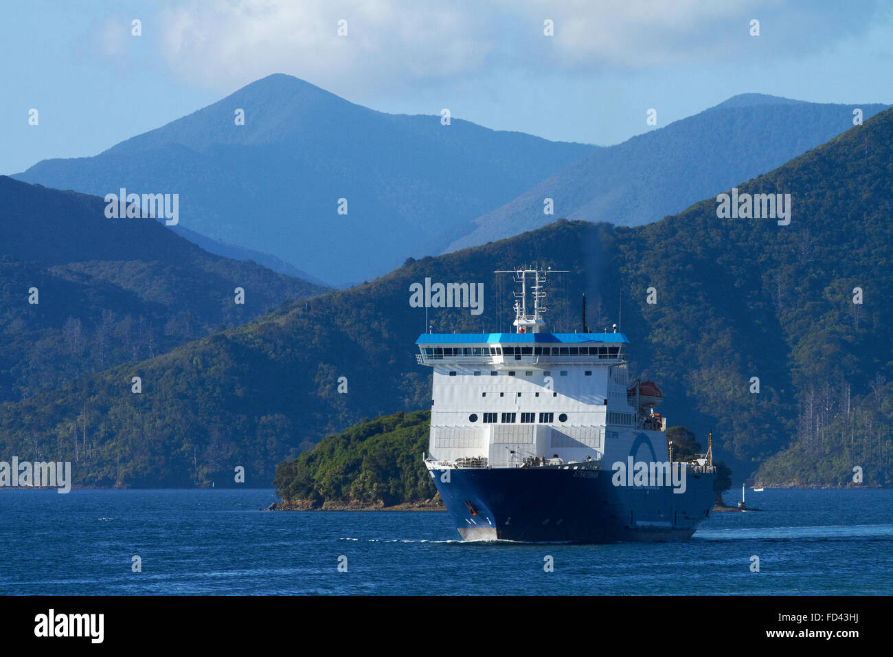 Bluebridge Ferry 'Straitsman', Queen Charlotte Sound, Picton, Marlborough Sounds, South Island, New Zealand Stock Photo