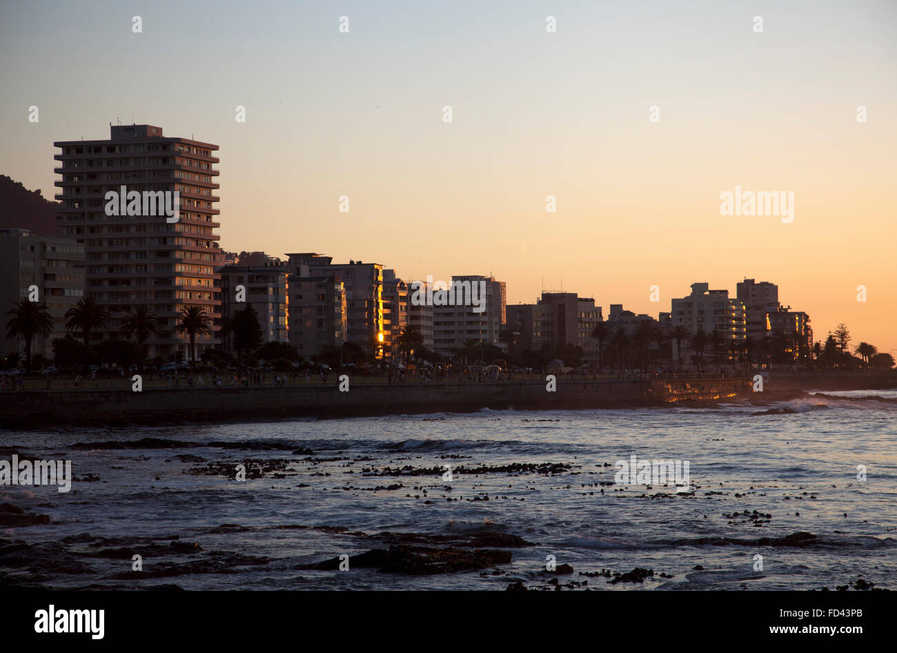 Sea Point Apartments at Sunset along Promenade in Cape Town South