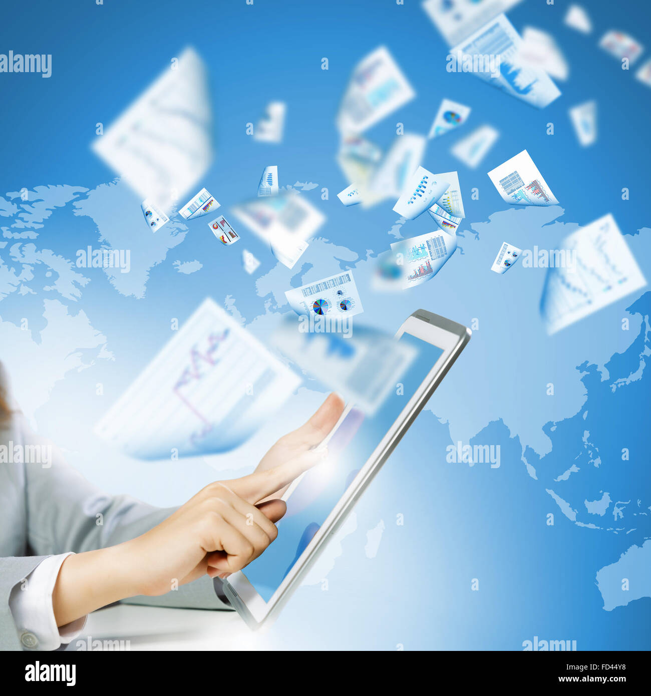 Close up image of human hand touching screen of tablet pc Stock Photo ...