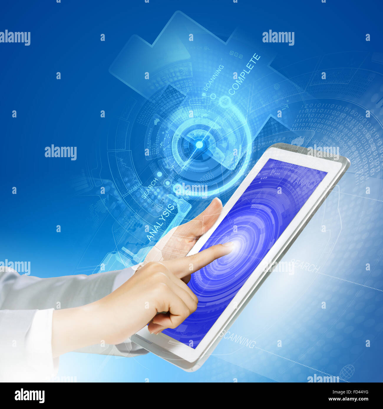 Close up image of human hand touching screen of tablet pc Stock Photo ...