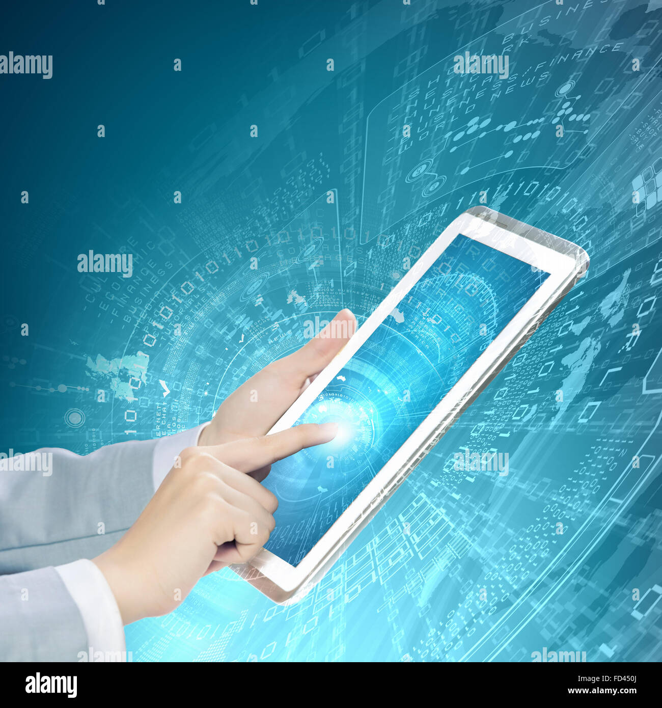 Close up image of human hand touching screen of tablet pc Stock Photo ...