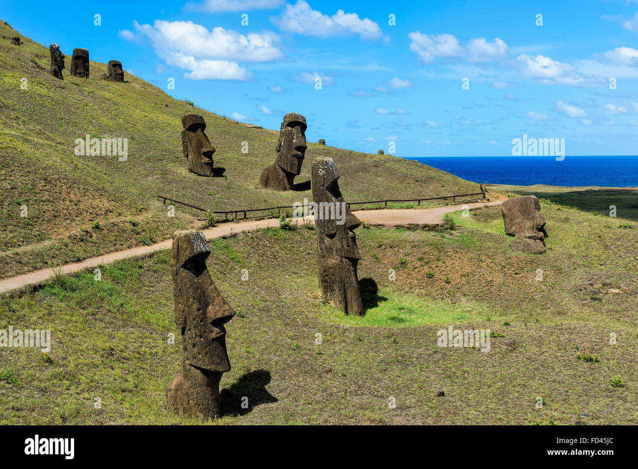 Chile, Easter Island, Moais in Rano Raraku, Rano Raraku, Rapa Nui National Park, Unesco World Heritage Stock Photo