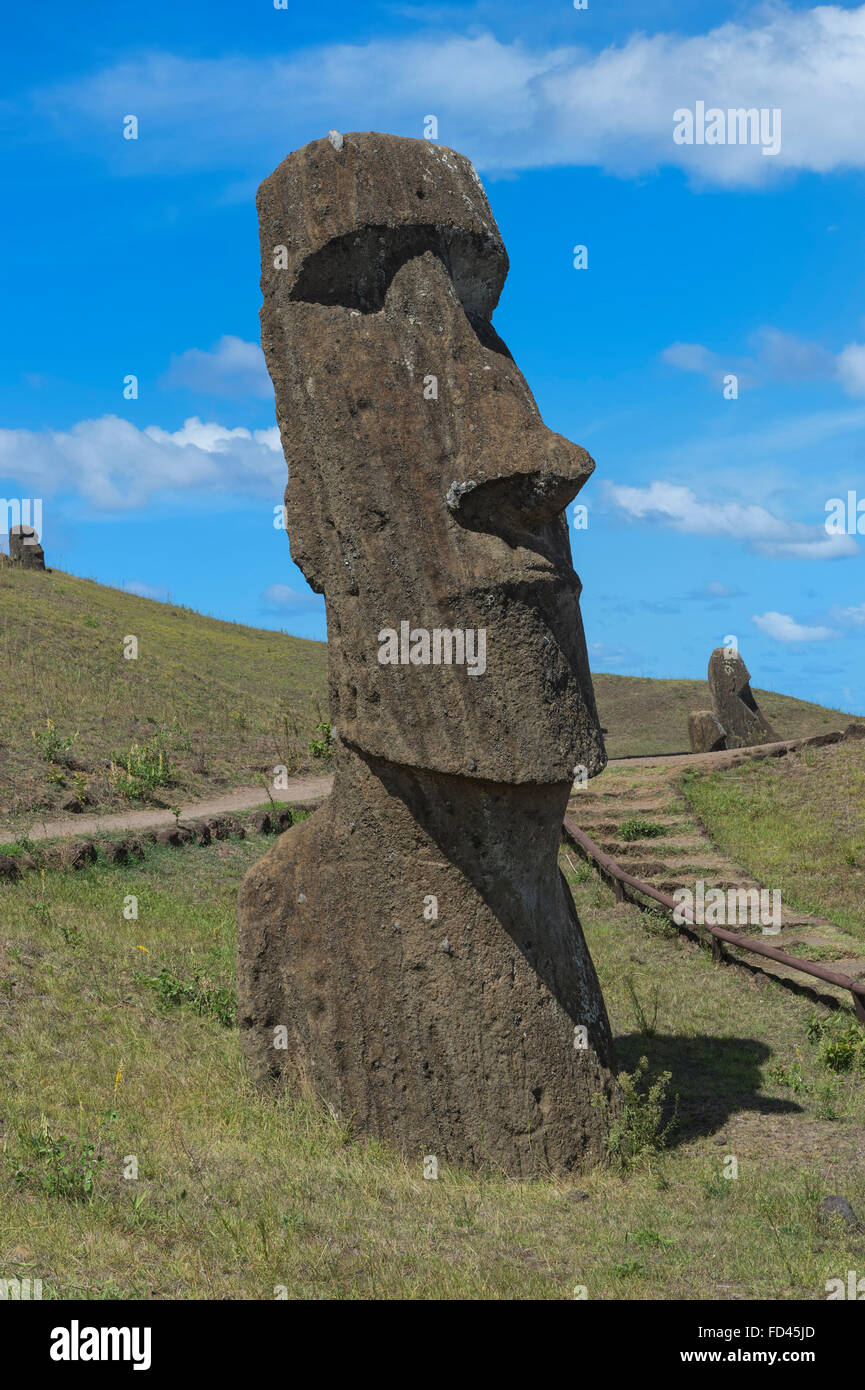 Chile, Easter Island, Moai in Rano Raraku, Rano Raraku, Rapa Nui National Park, Unesco World Heritage Stock Photo