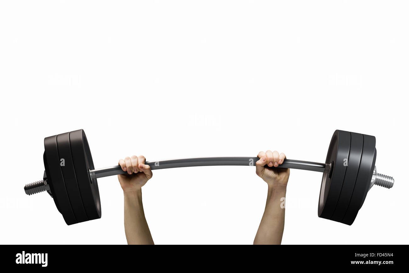 Lifting barbell above head. Strength and power Stock Photo Alamy