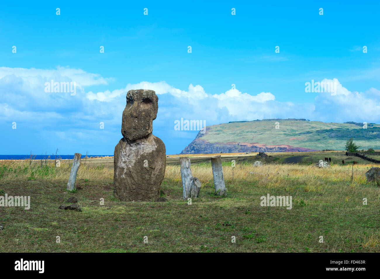Chile, Easter Island, Rapa Nui National Park, Unesco World Heritage Site, Vaihu, Vaihu Moai Stock Photo