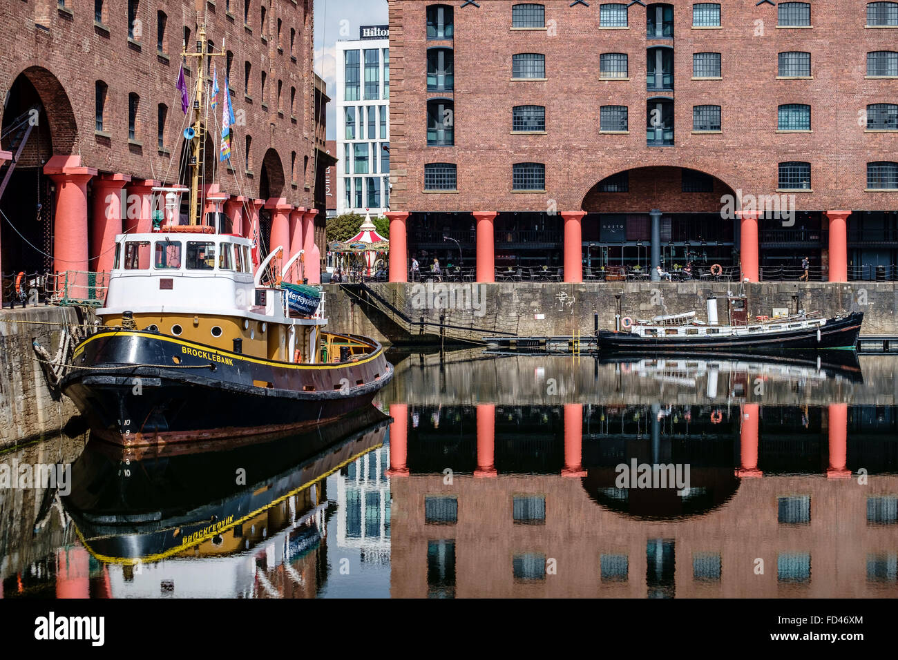 Boats moored at Albert Dock in Liverpool, England. Stock Photo