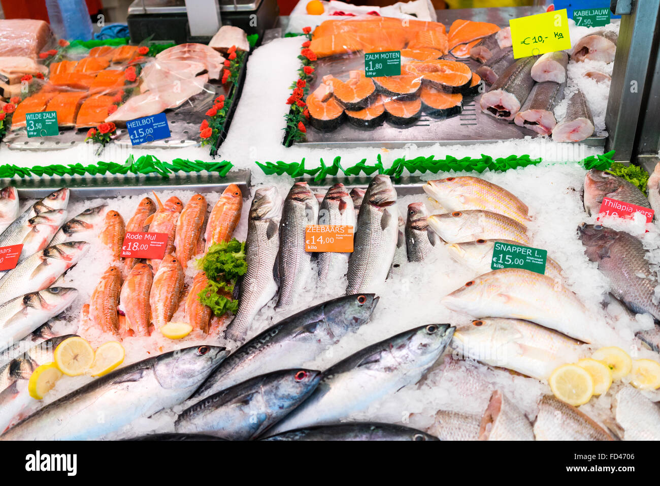 Market fresh fish on the streets of Amsterdam Texture Background Stock