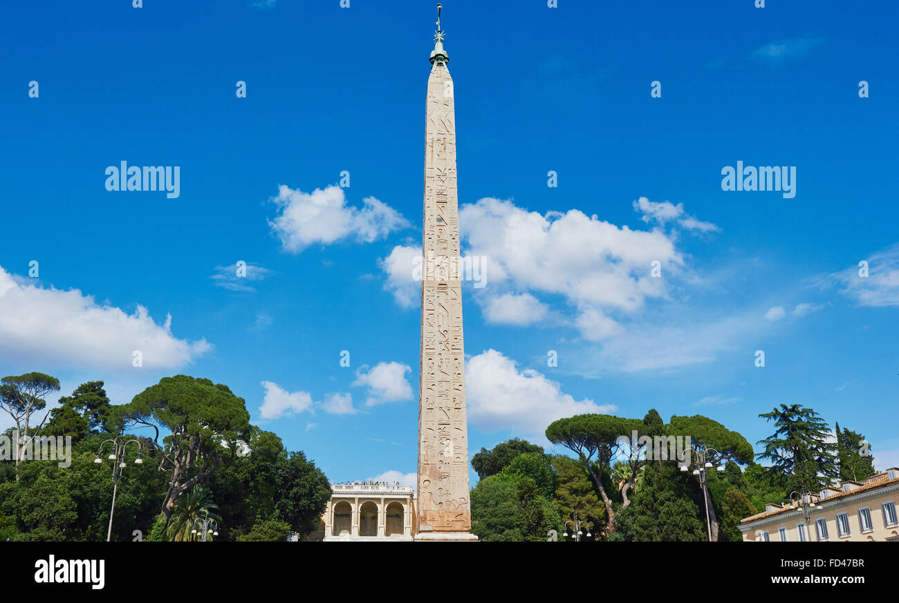Flaminio Obelisk Piazza Del Popolo Rome, Lazio, Italy, Europe. The Egyptian obelisk was brought to Rome in 10 BC and erected in the piazza in 1589. Stock Photo