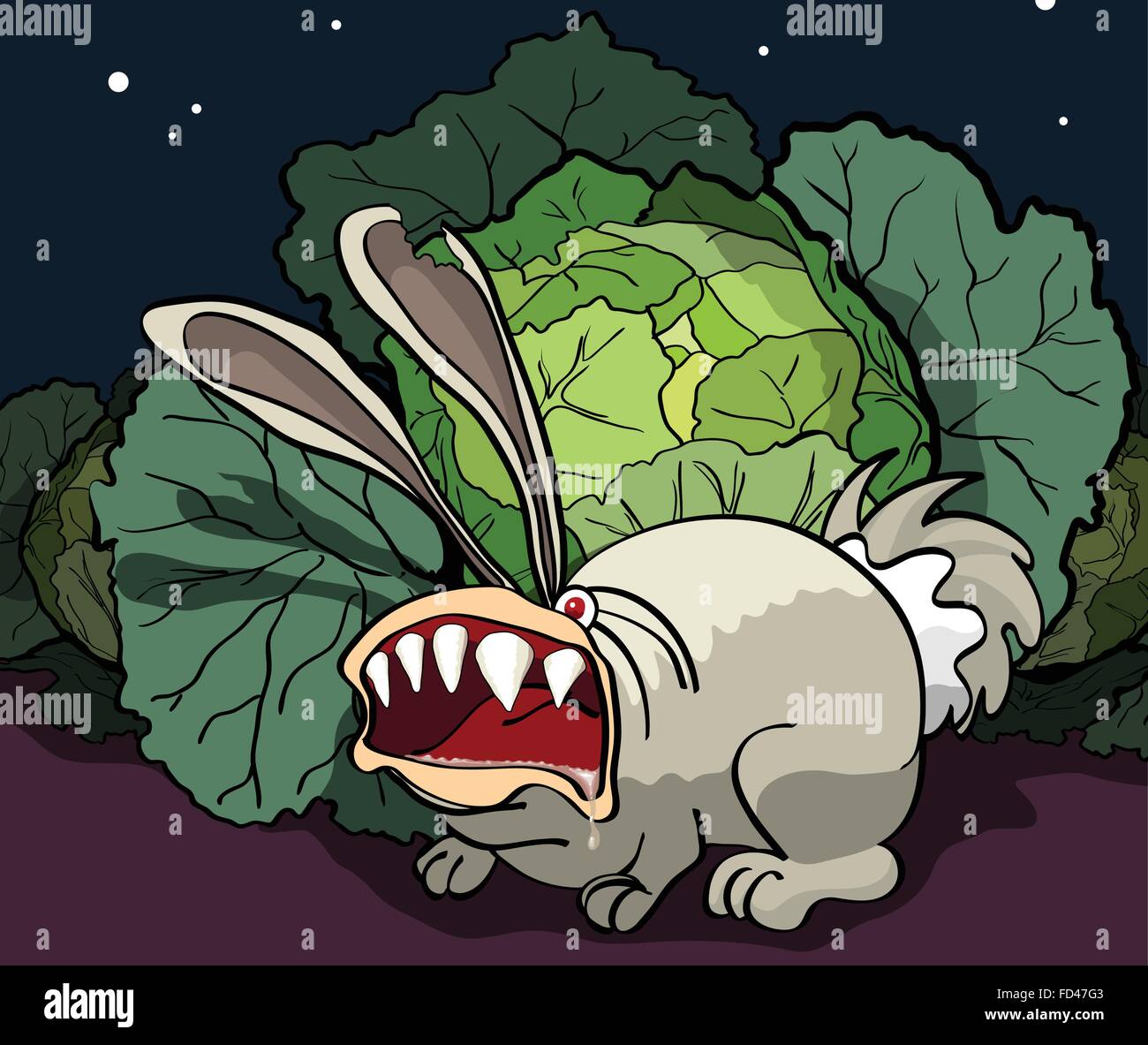 The enraged rabbit guards cabbage Stock Vector