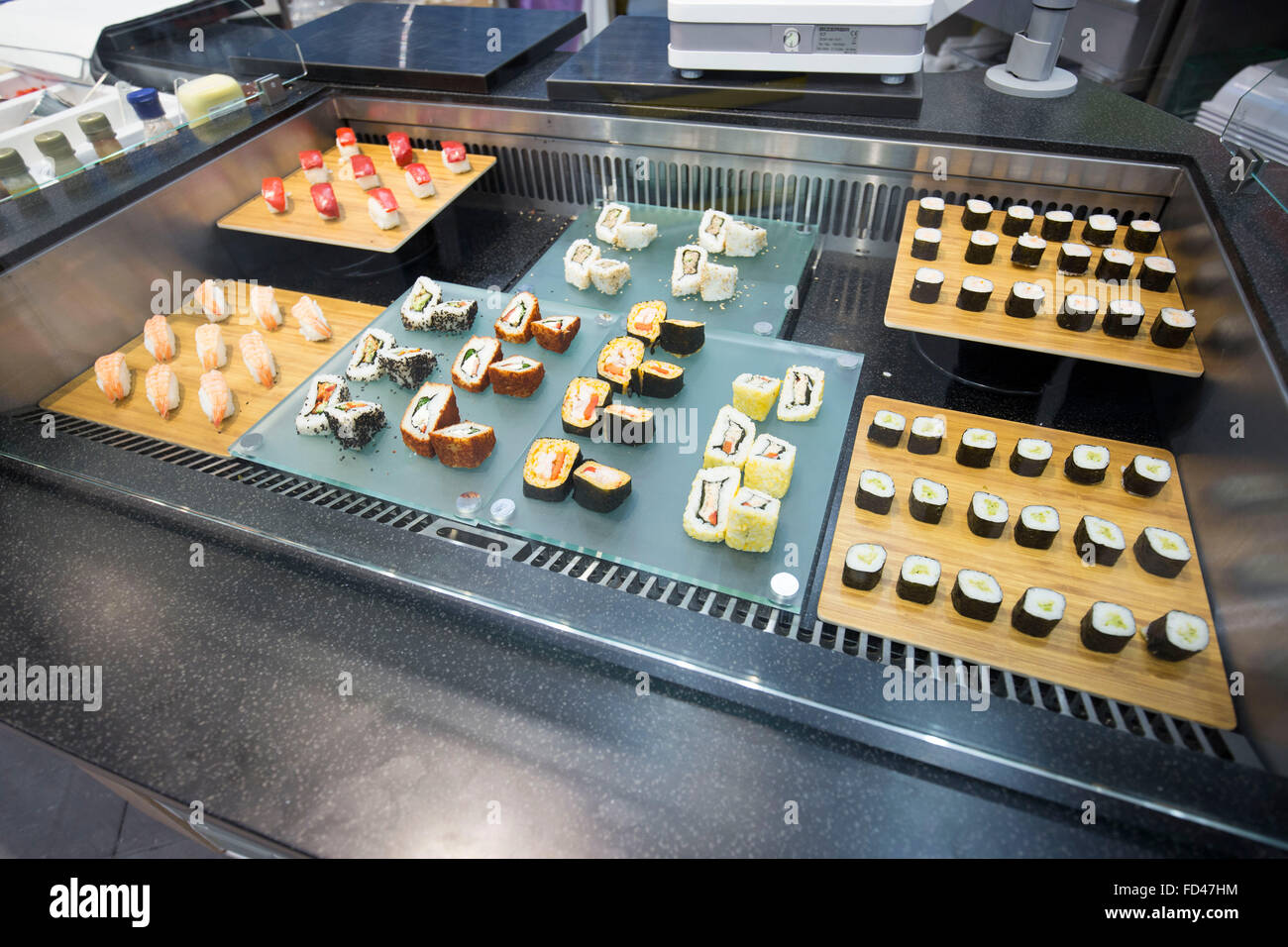 sushi for sale in a supermarket Stock Photo