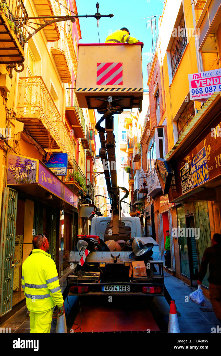 Spain Cartagena street light repair men squad truck Stock Photo Alamy