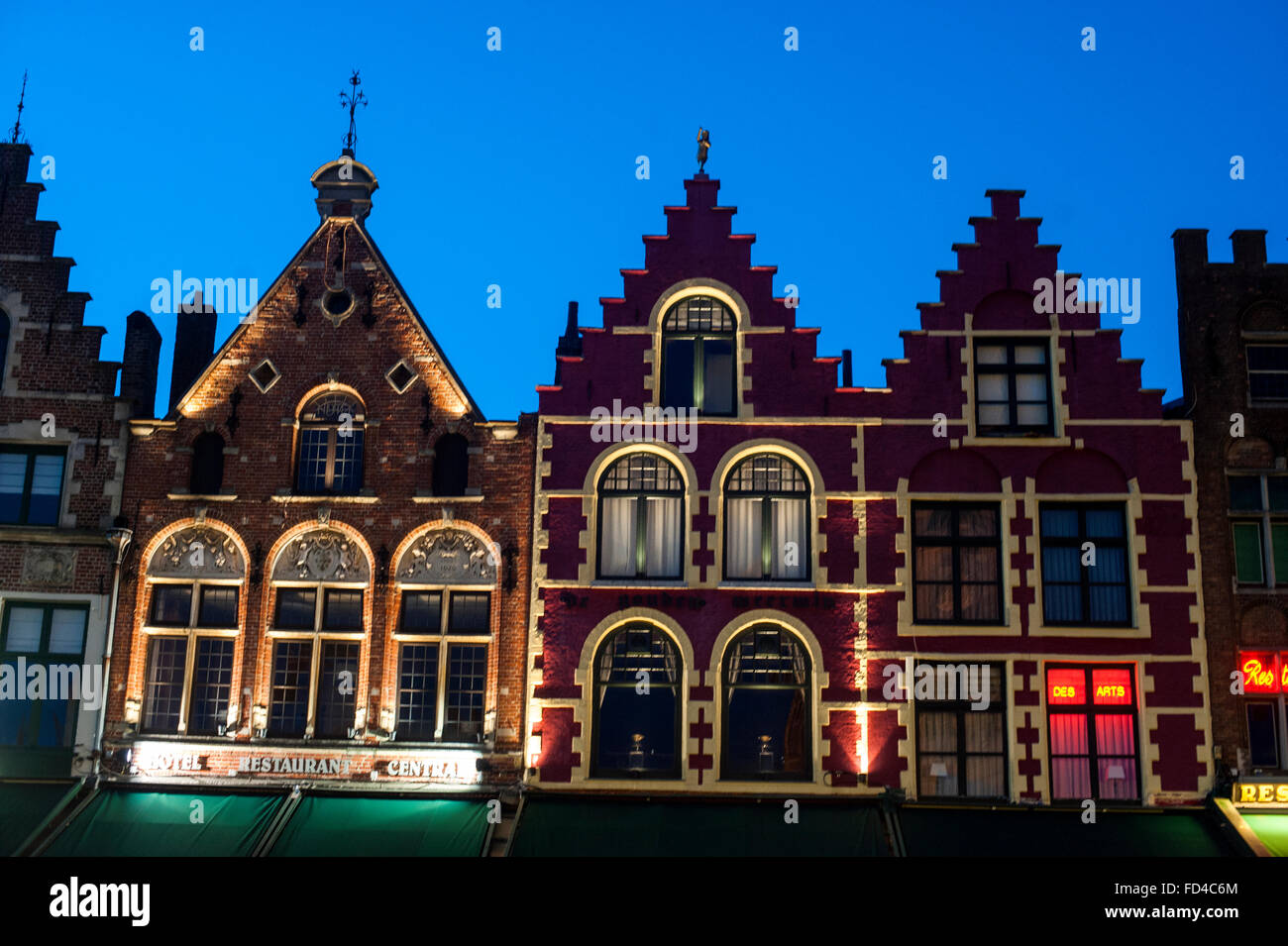 Detail of the typical Belgian facades in the area of the Market Square in Bruges, Stock Photo