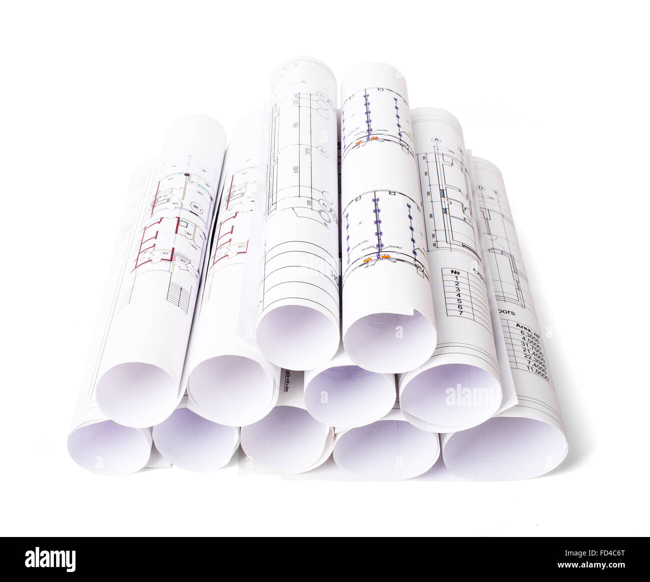 Architectural blueprint rolls on white Stock Photo - Alamy