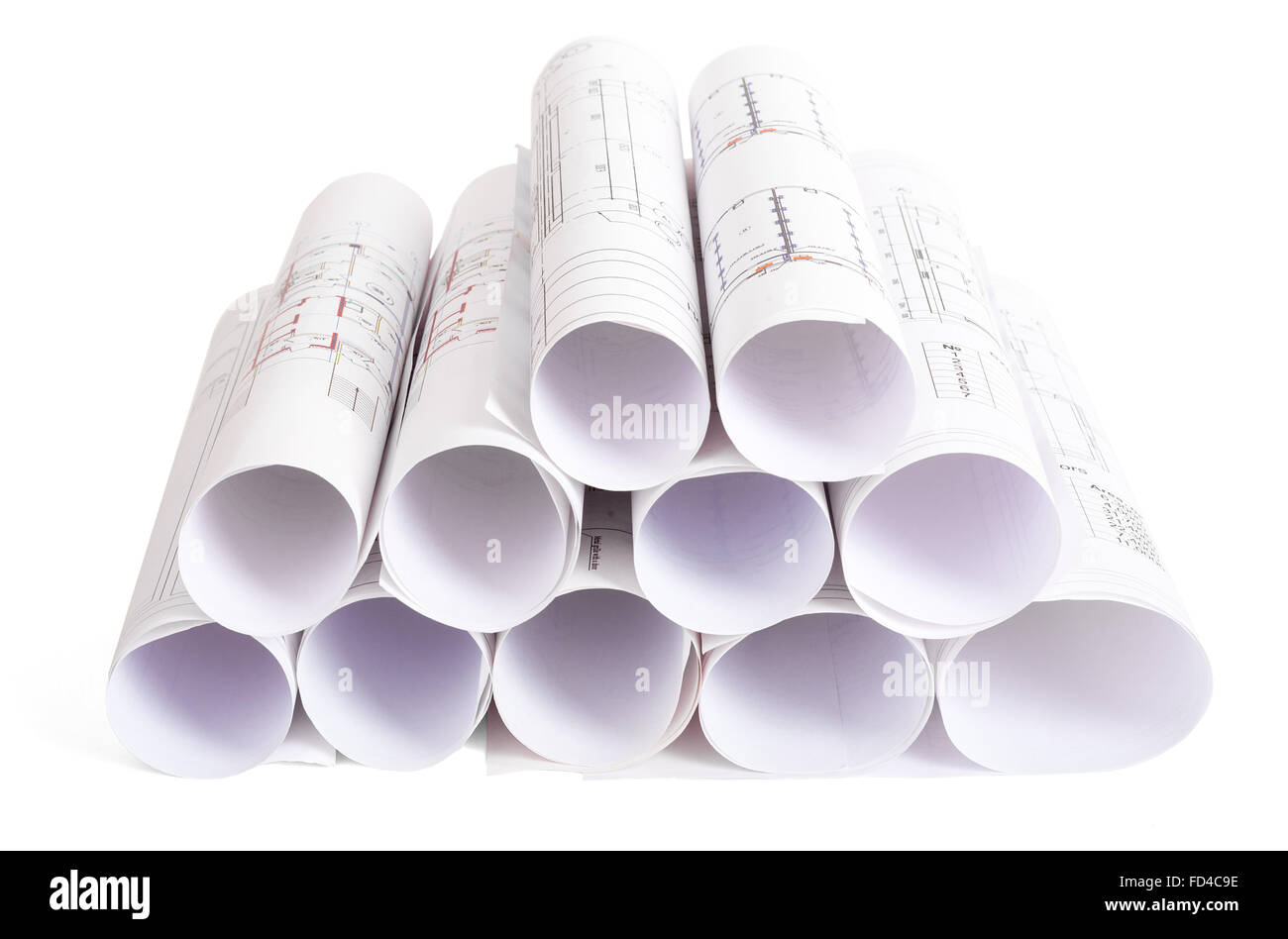 Architectural blueprint rolls on white Stock Photo - Alamy