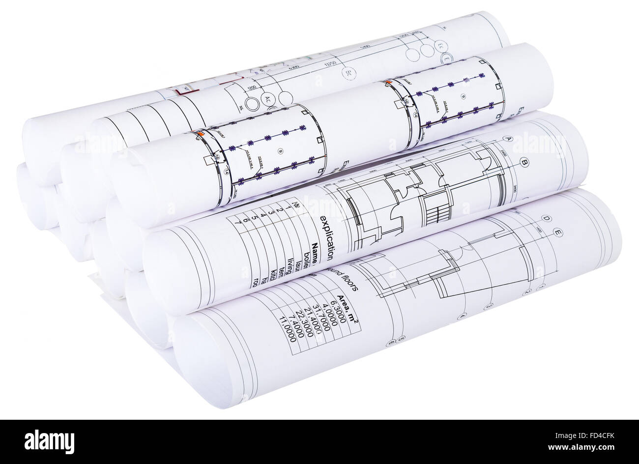 Architectural blueprint rolls on white Stock Photo - Alamy