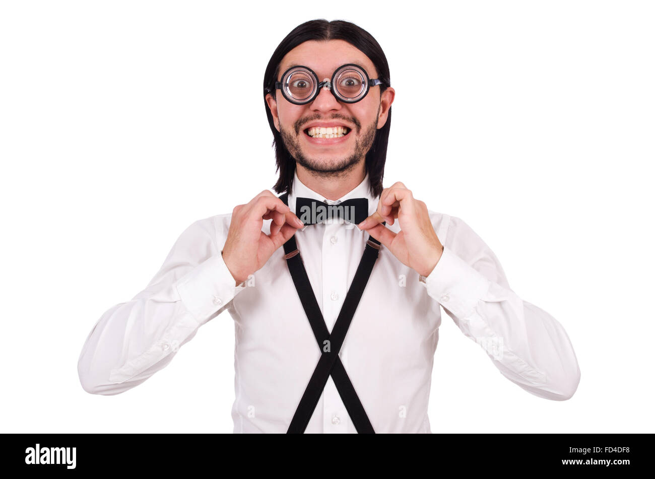 Man wearing white shirt and suspenders hi-res stock photography and ...