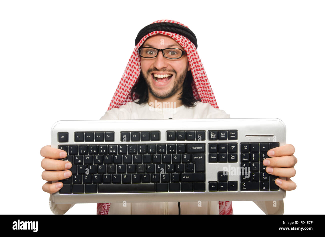 The arab businessman with computer on white Stock Photo - Alamy