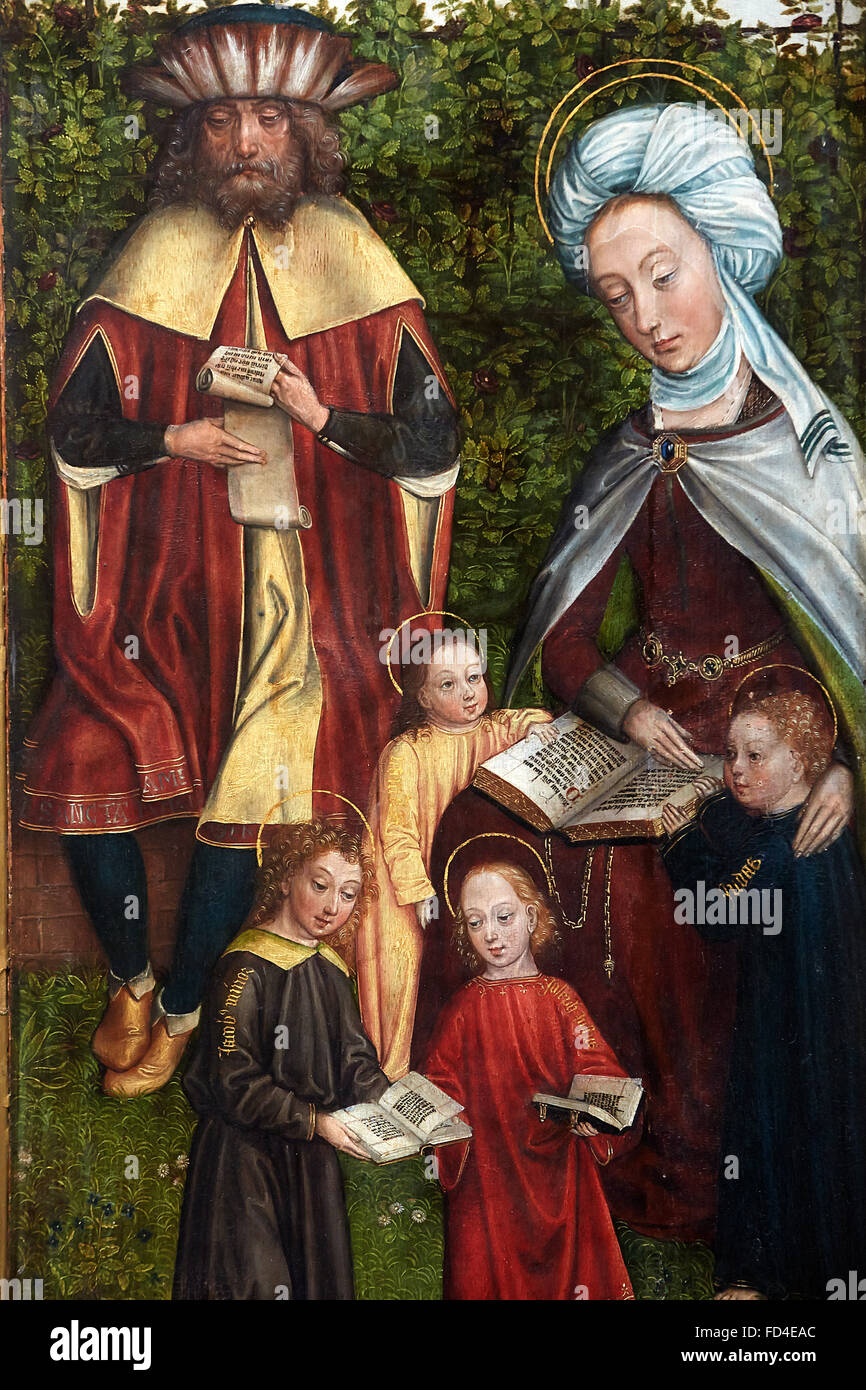 Sainte-Ann's family, by master "van de familie van de heilige Anna" (1500-1510). Detailof a triptych.  Musee des Beaux-Arts de G Stock Photo