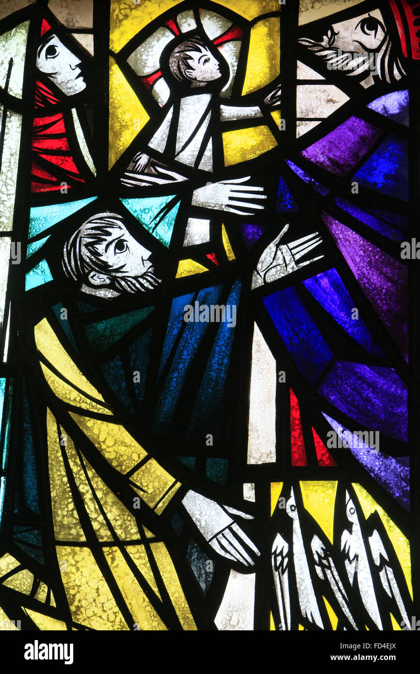 Window Peprus The Presentation in the Temple. Stained-glass window. St. Petrus and St ...