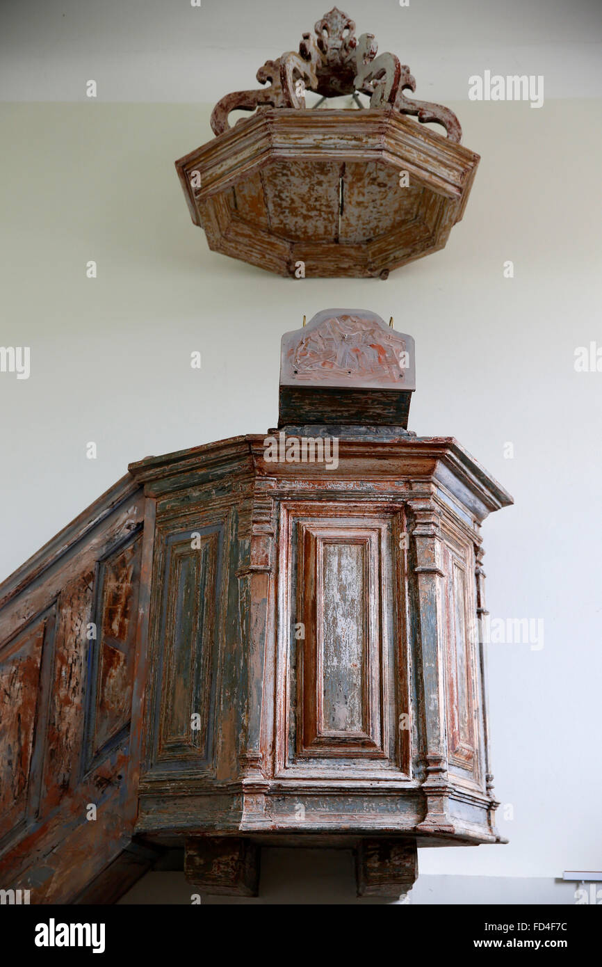 Lutherian temple in Obersteinbach. Pulpit. Stock Photo