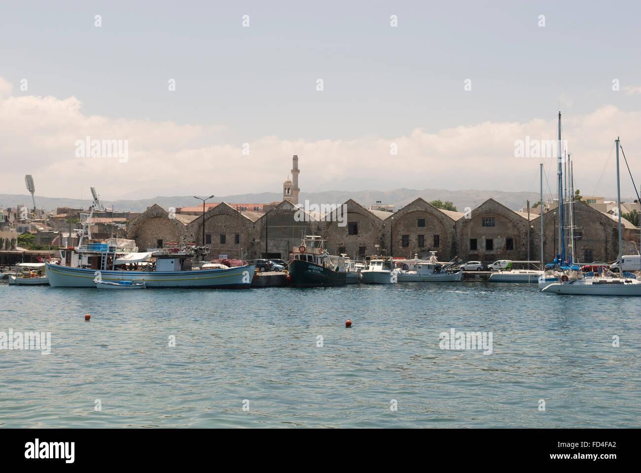 Chania Venetian Harbour and Venetian Arsenali Crete Stock Photo