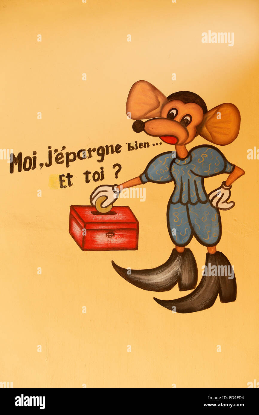 Mural painting in a microfinance agency : I save, what about you? Stock Photo