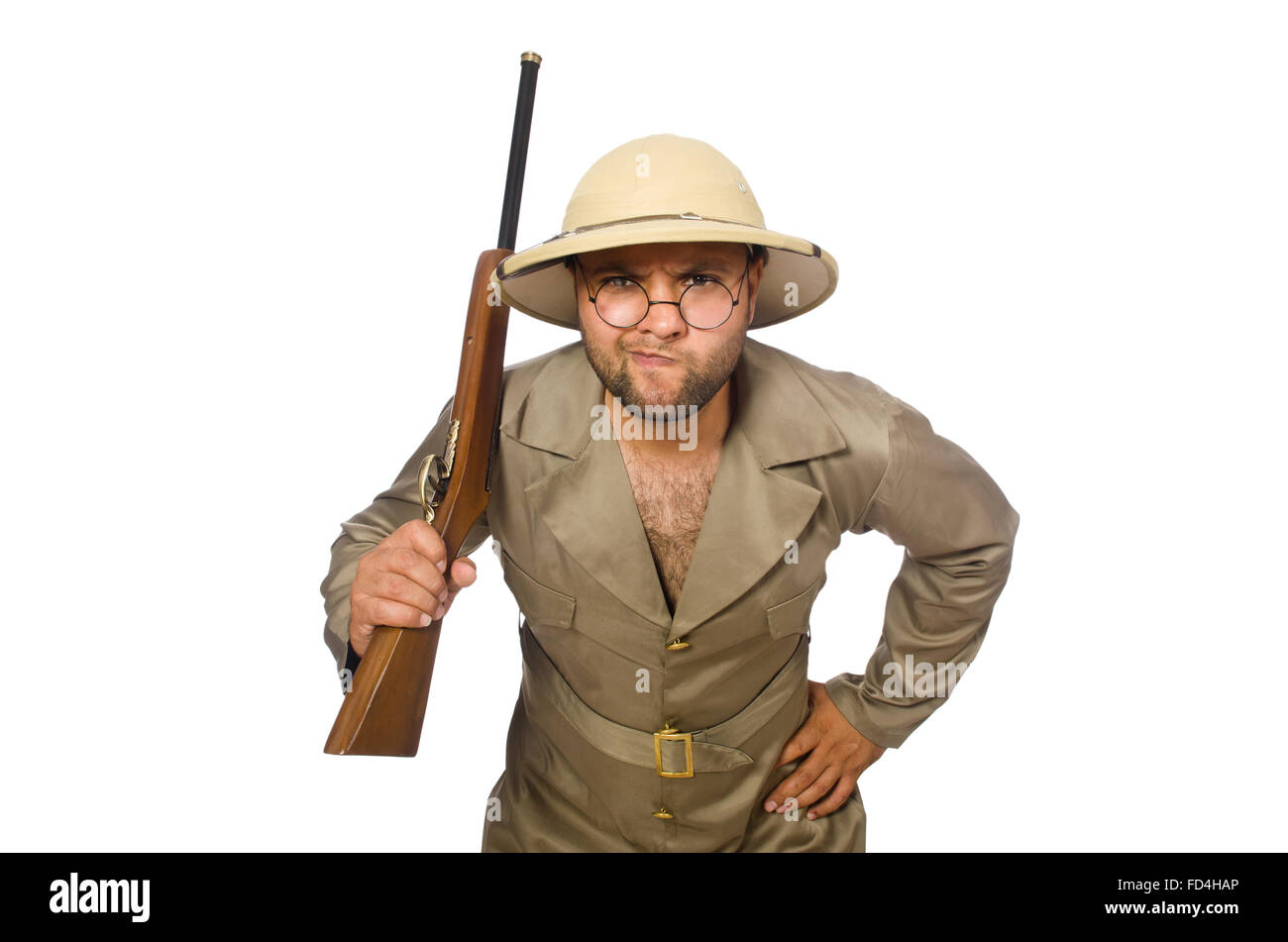 The safari hunter isolated on white 